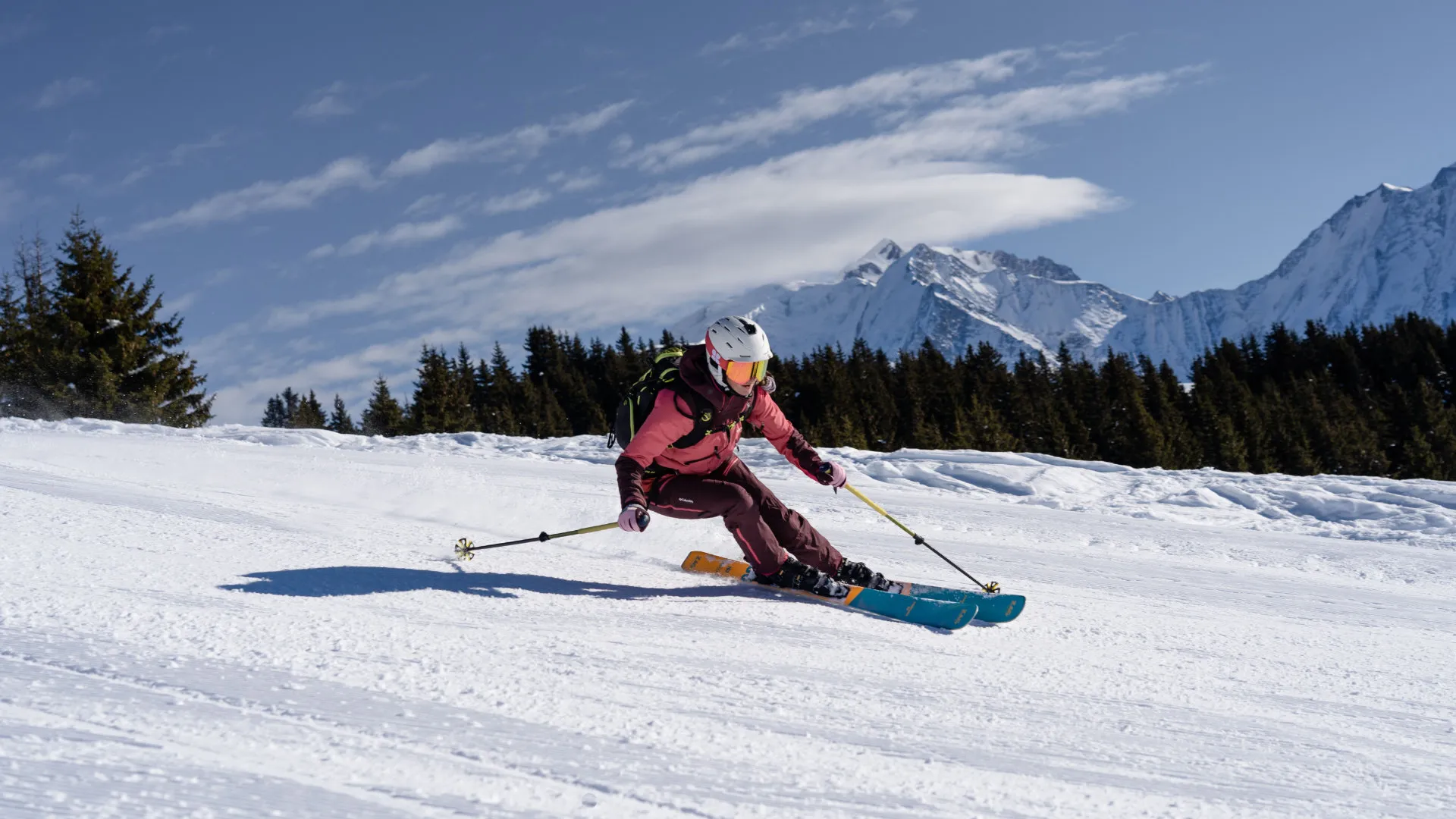 Ski instructor teaching beginners to ski on snowy slopes in Chamonix