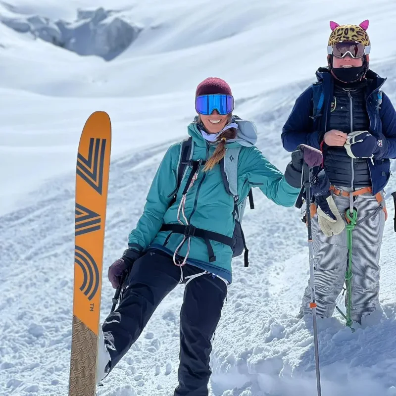 Skier learning carving and turning techniques on a Chamonix mountain slope