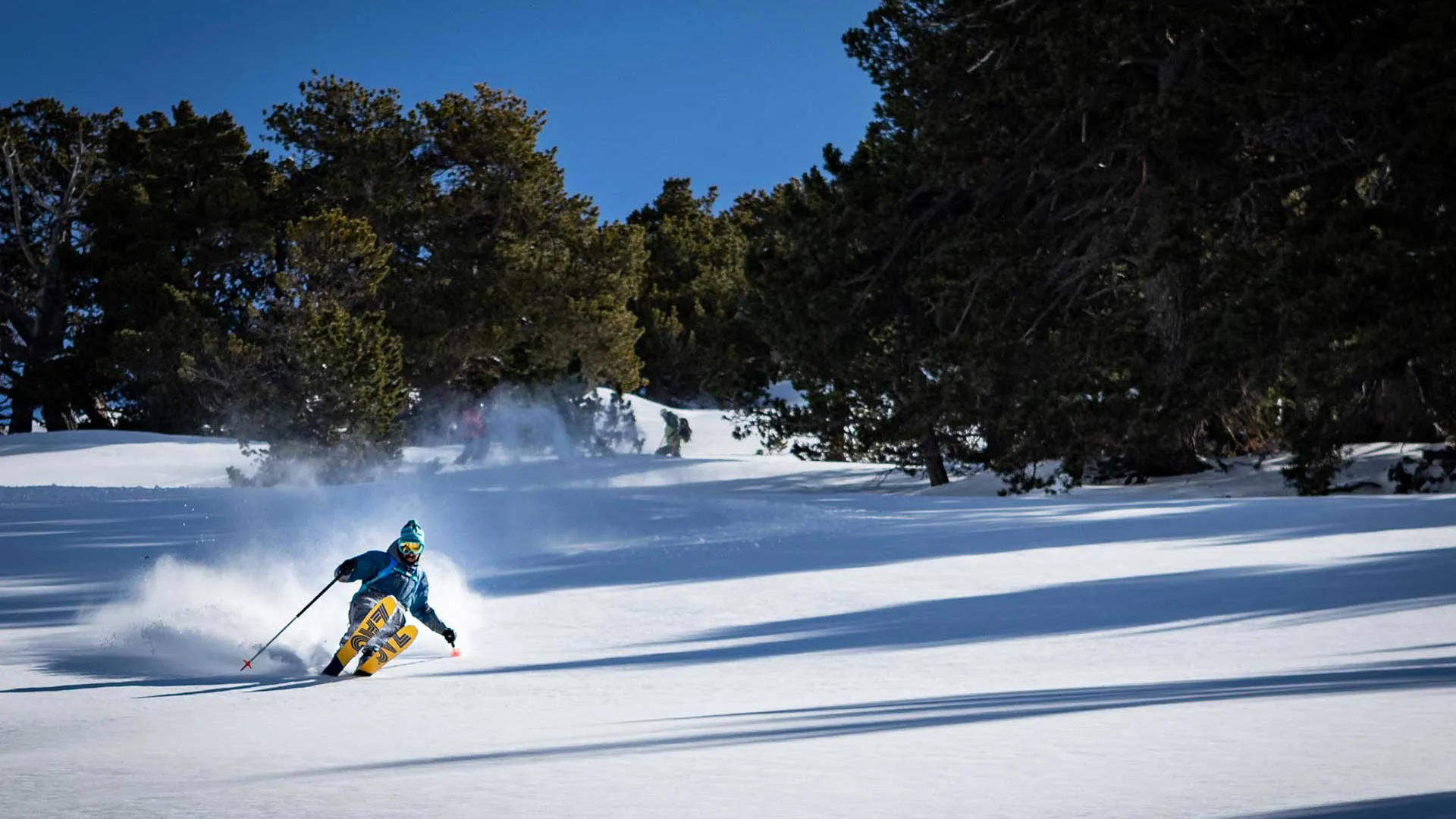 Skier descending powder slopes in the Aosta Valley backcountry