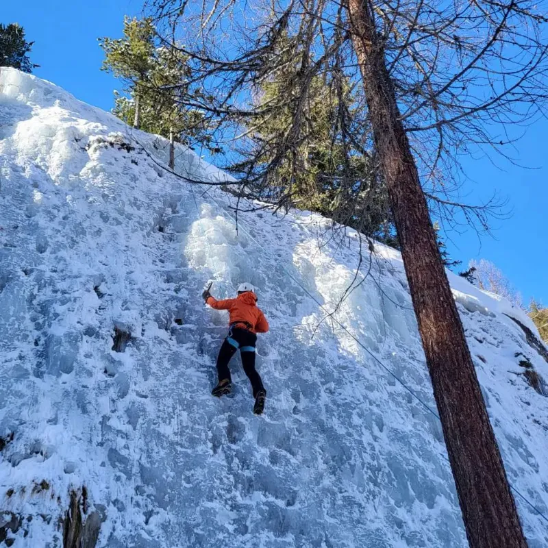 Ice climbing training at the École de Glace du Bérard in Vallorcine with professional guidance.