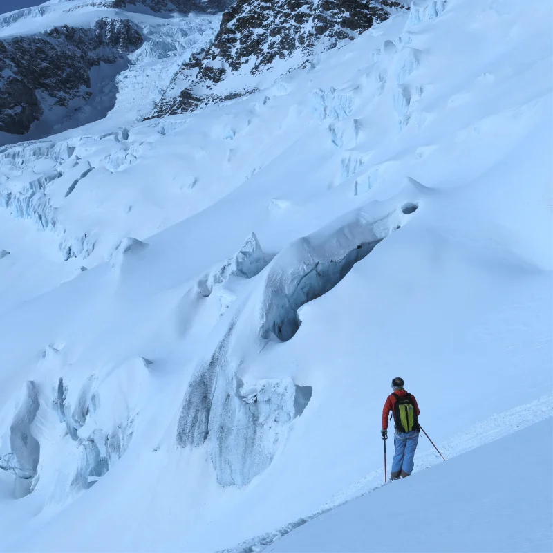Freerider exploring glacier in the Aosta Valley