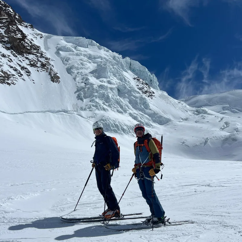 IFMGA guide leading a team through high-altitude terrain in Monte Rosa