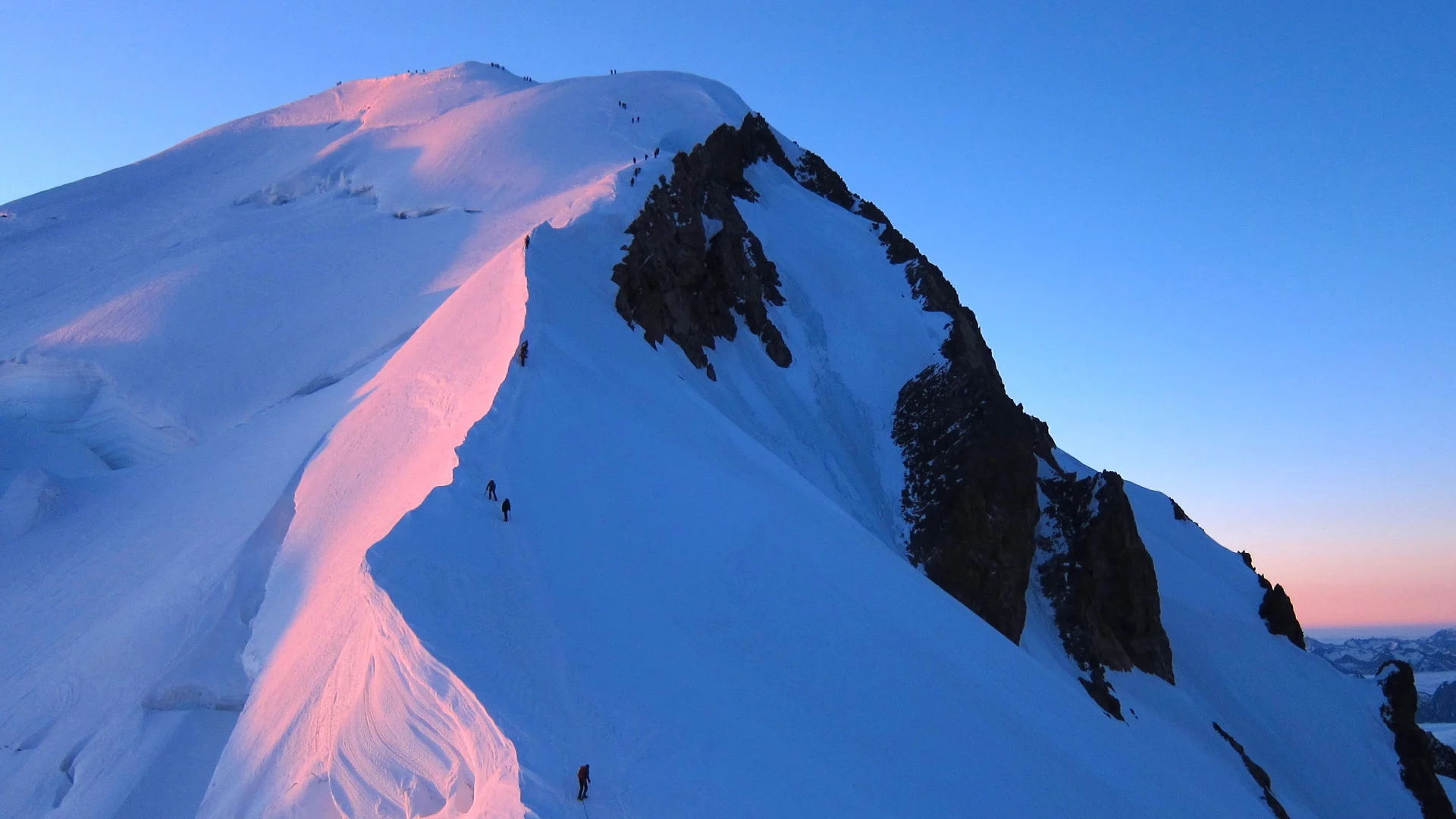 Sunrise summit climb in the Mont Blanc range