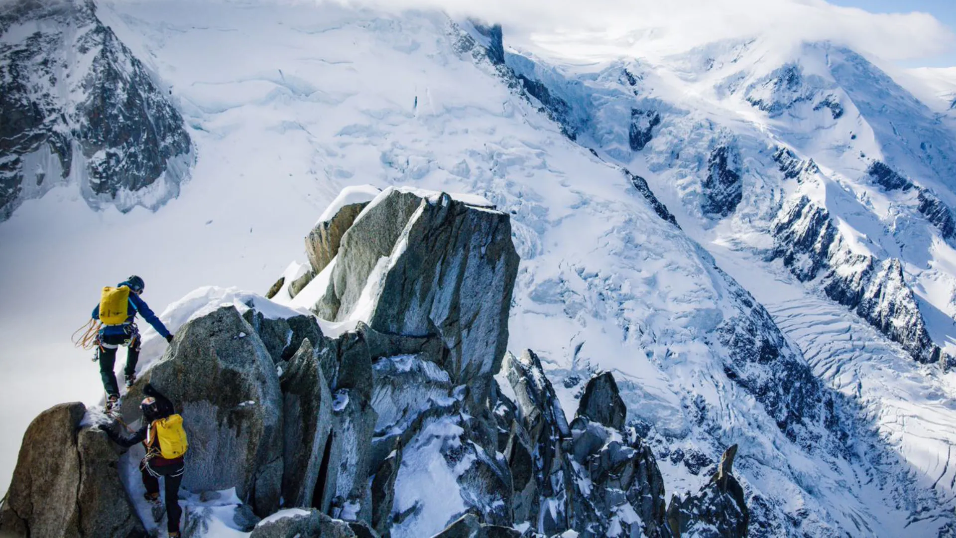 Climbers on a classic alpine route above Chamonix
