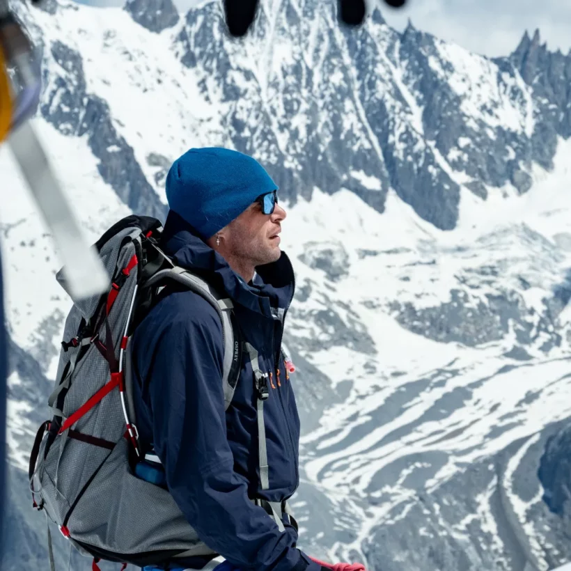 Classic alpine route with snow and mixed terrain