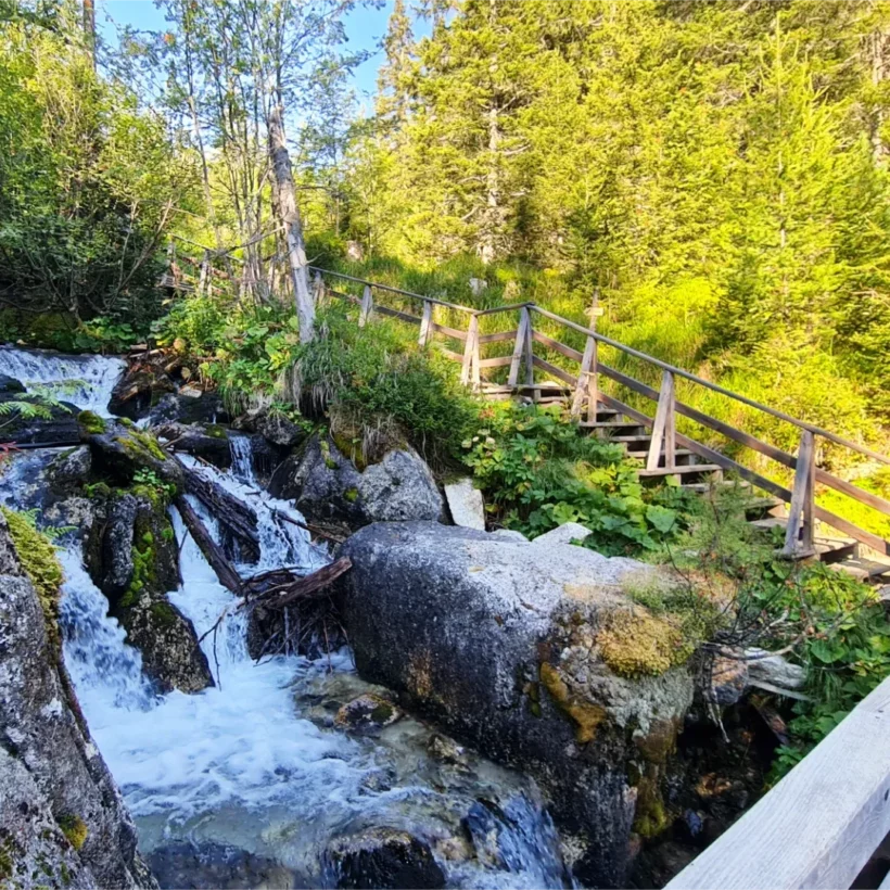 Lovely trail alongside a river around the Mont Blanc circuit