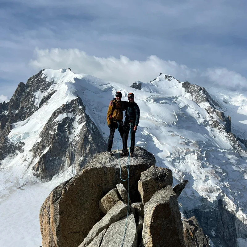 Alpine team in front of the Mont-Blanc