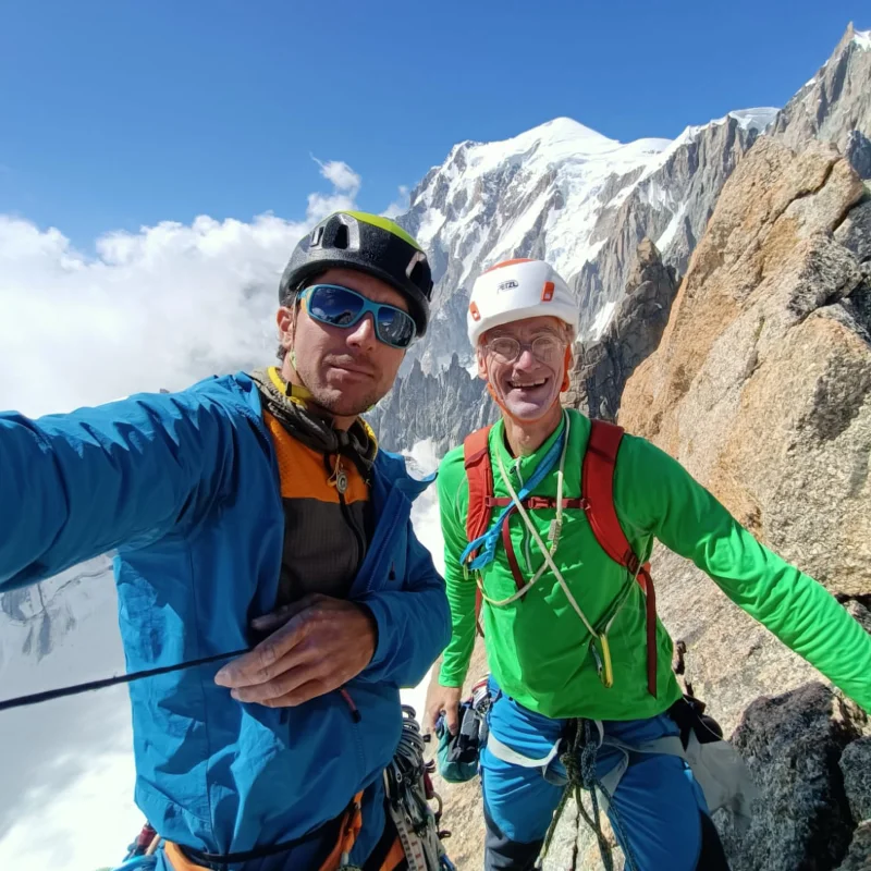 Multi-pitch rock climb on a classic Chamonix granite route