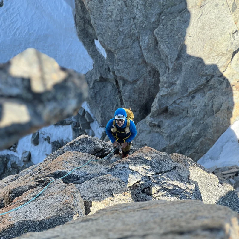 Scenic rock climbing route in the Mont Blanc massif